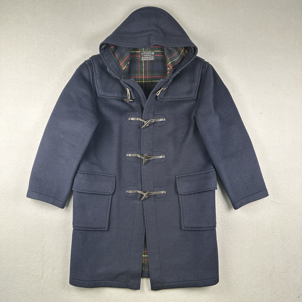 Gloverall Duffle Coat Men's Small Navy Blue Wool Toggle Hooded Tartan England